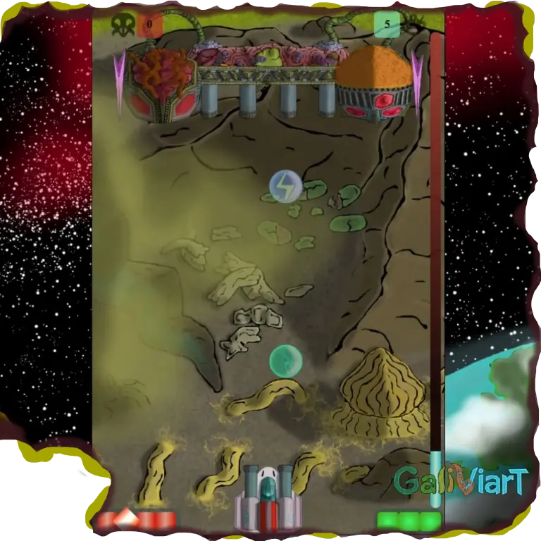 Captura de pantalla de la misión 3 ya terminada. Aparece el jefe, formado por una sección central y dos cabezas. Galiviart